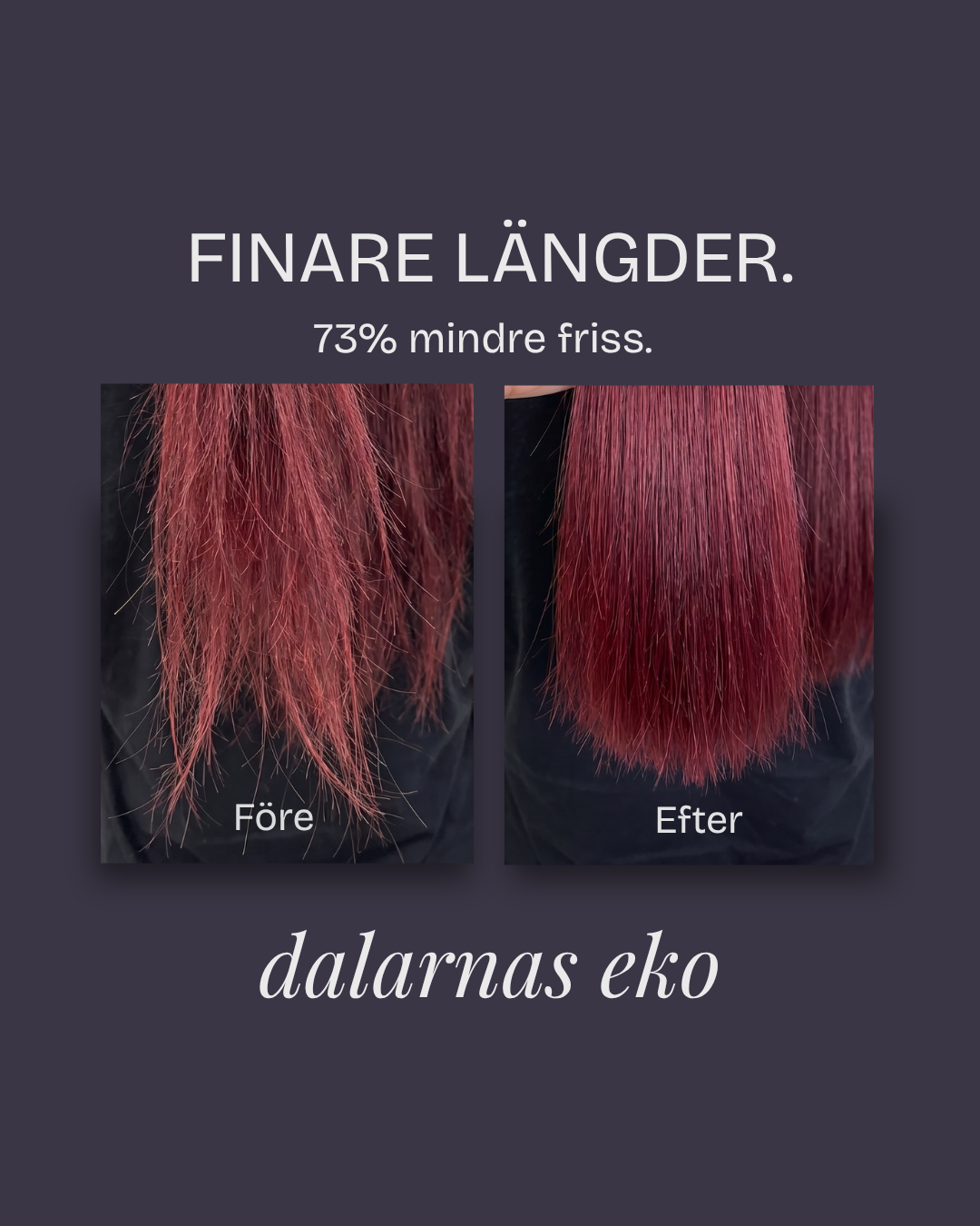 Före och efter Hair Rescue — finare längder, 73% mindre friss
