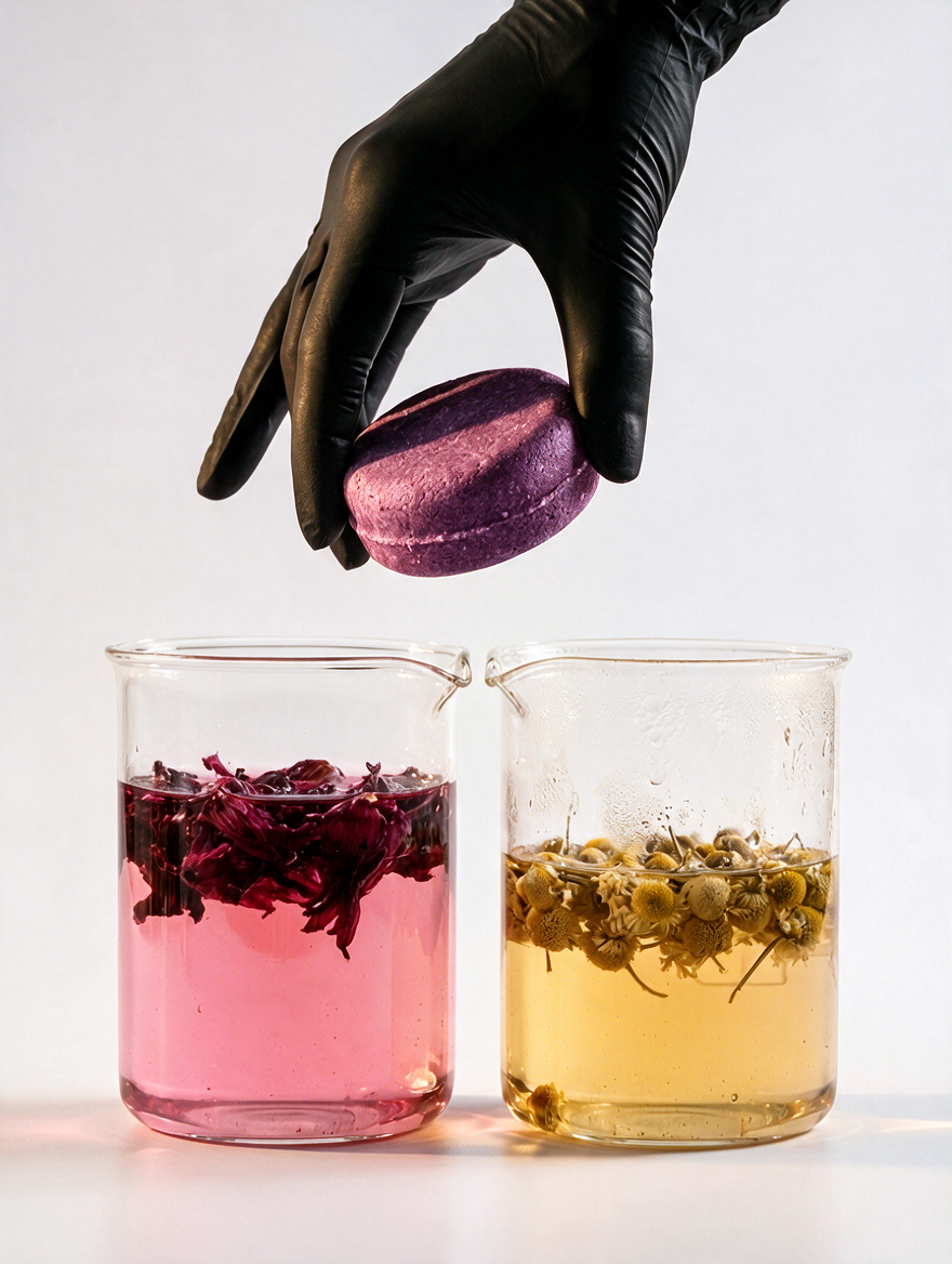 Hibiskus och kamomill — aktiva botaniska ingredienser i Schampokaka Kamomill