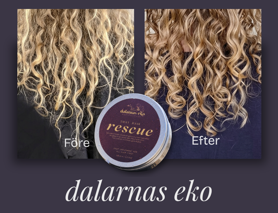 Före och efter Hair Rescue — ljust slitet hår som blivit mjukt och definierat